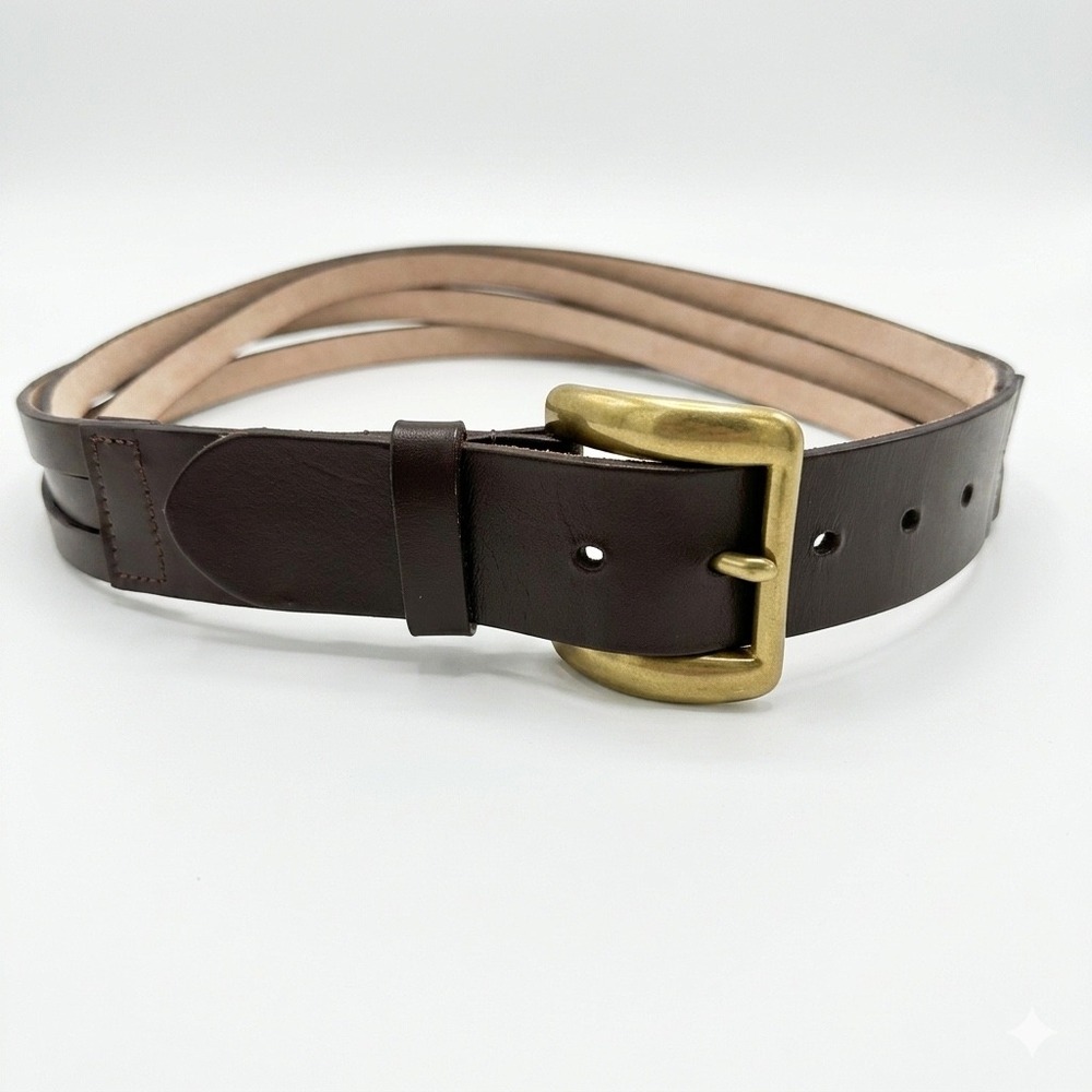 Dark Brown Genuine Leather Split Strap Belt Solid Brass Buckle Canada Size Small